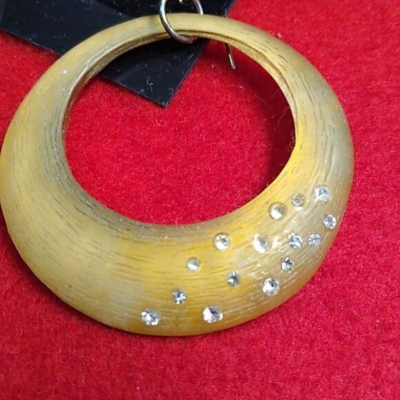 Golden Lucite Circle w/ clear Crystals Pierced Earrings Cottagecore - Picture 7 of 7